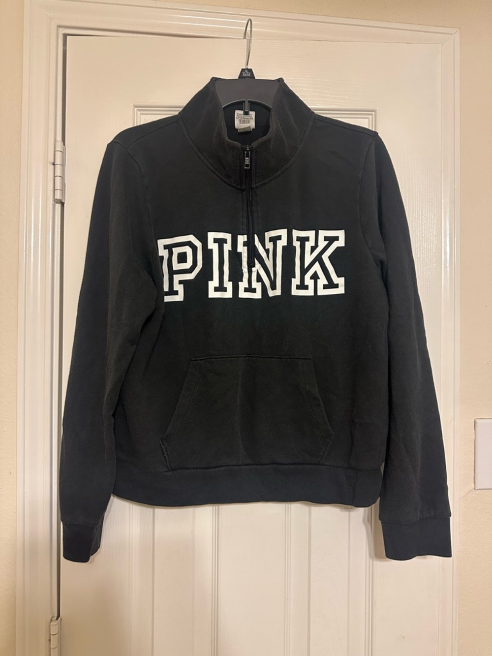 PINK Victoria's Secret Black Quarter-Zip Pullover with White Logo
